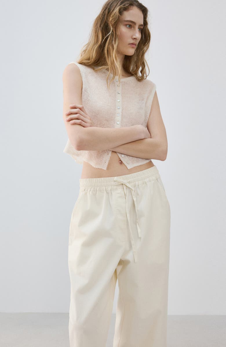 MANGO Pull-On Wide Leg Cotton Pajama Pants, Alternate, color, Ivory White