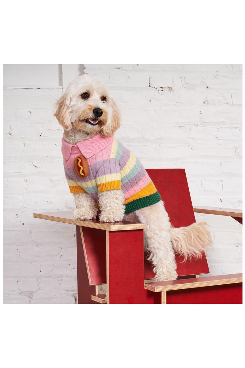 Hotdog Appliqué Stripe Pet Sweater, Alternate, color, PINK