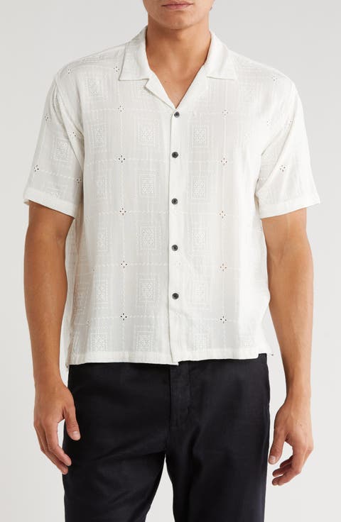 Boxy Fit Floral Eyelet Embroidered Camp Shirt