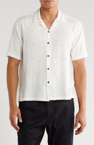 T.R. PREMIUM Boxy Fit Floral Eyelet Embroidered Camp Shirt