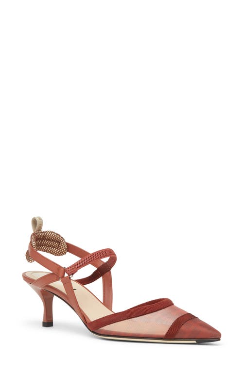 Fendi Colibri Ff Mesh Slingback Kitten-heel Pumps In Brown