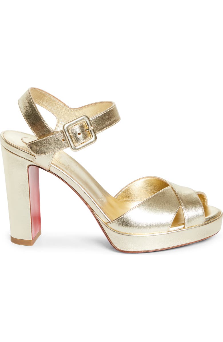 Christian Louboutin Cora Block Heel Sandal, Alternate, color, Platine/ Lin Platine