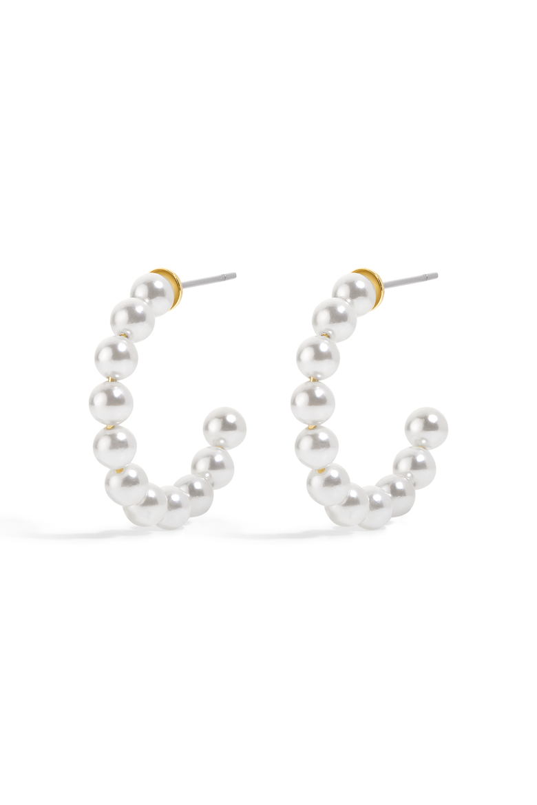 Beachwood Pearl Hoops, Main, color, GOLD