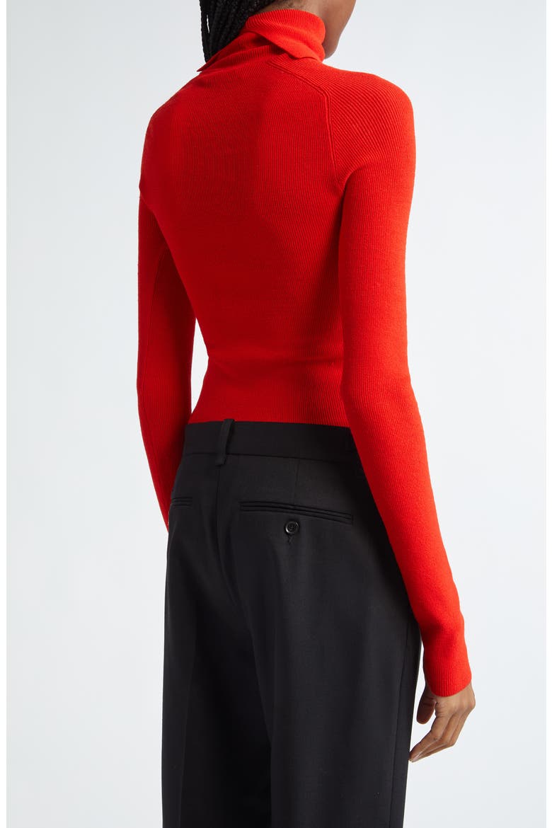 Fox Longline Logo Rib Turtleneck Top, Alternate, color, RED