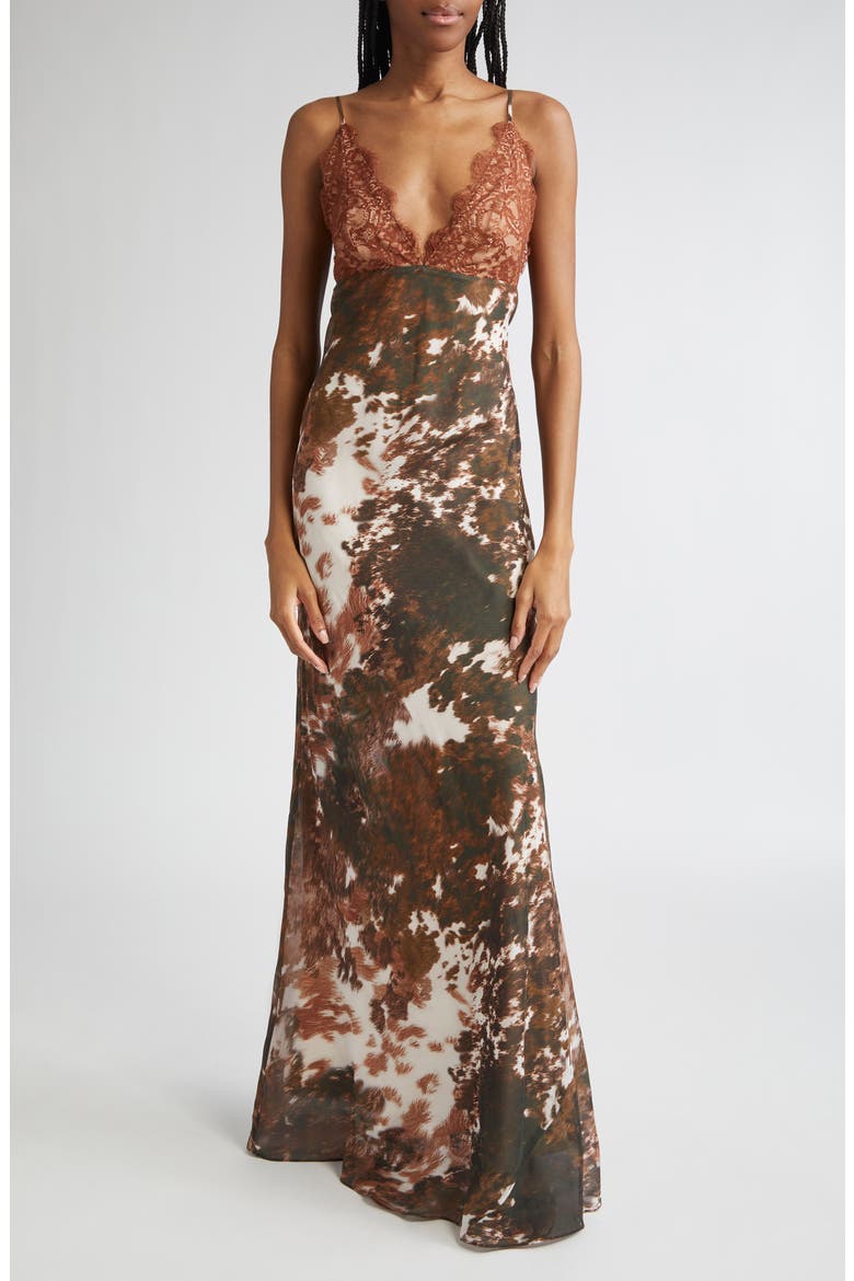 Susanna Lace Bust Silk Slipdress, Main, color, MULTI COW PRINT