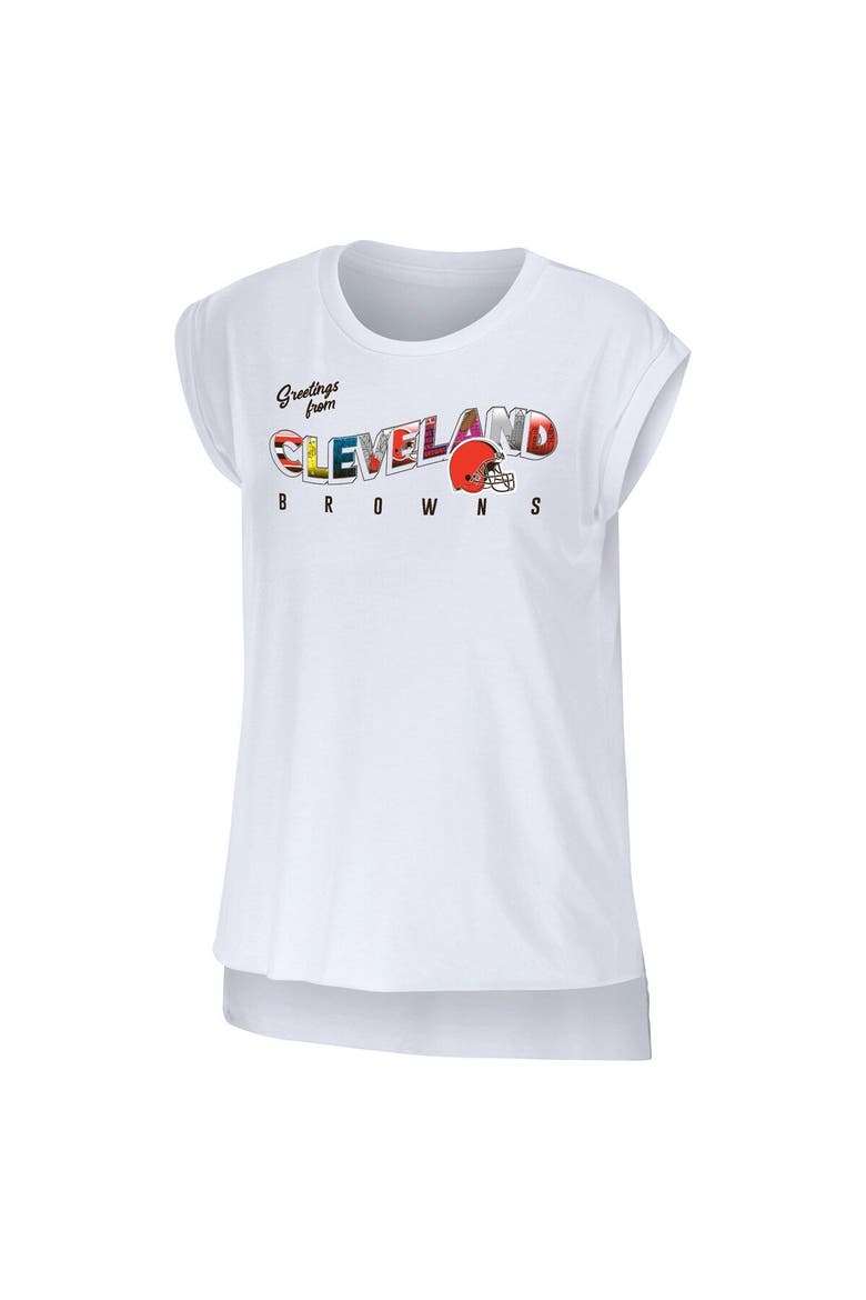 Women's WEAR by Erin Andrews White Cleveland Browns Greetings From Muscle T-Shirt, Alternate, color, White