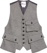 Noir Kei Ninomiya Houndstooth Wool Blend Tweed & Satin Vest