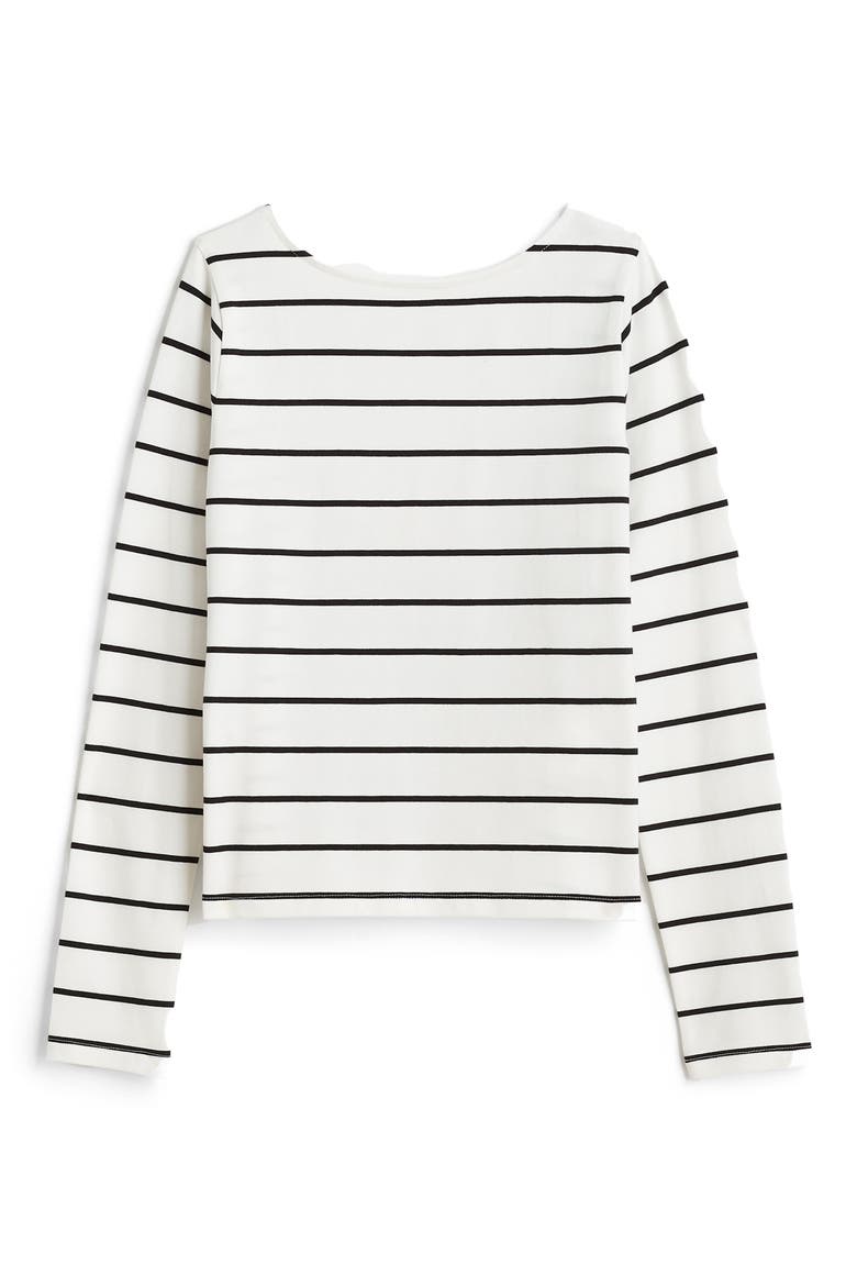 Scoop Back Long Sleeve Top, Alternate, color, TRUE BLACK/ WHITE