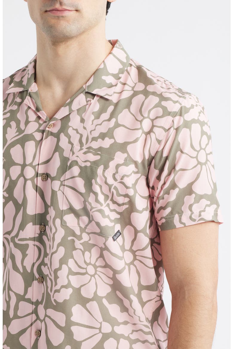 Floral Print Camp Shirt, Alternate, color, OLIVE/ PINK