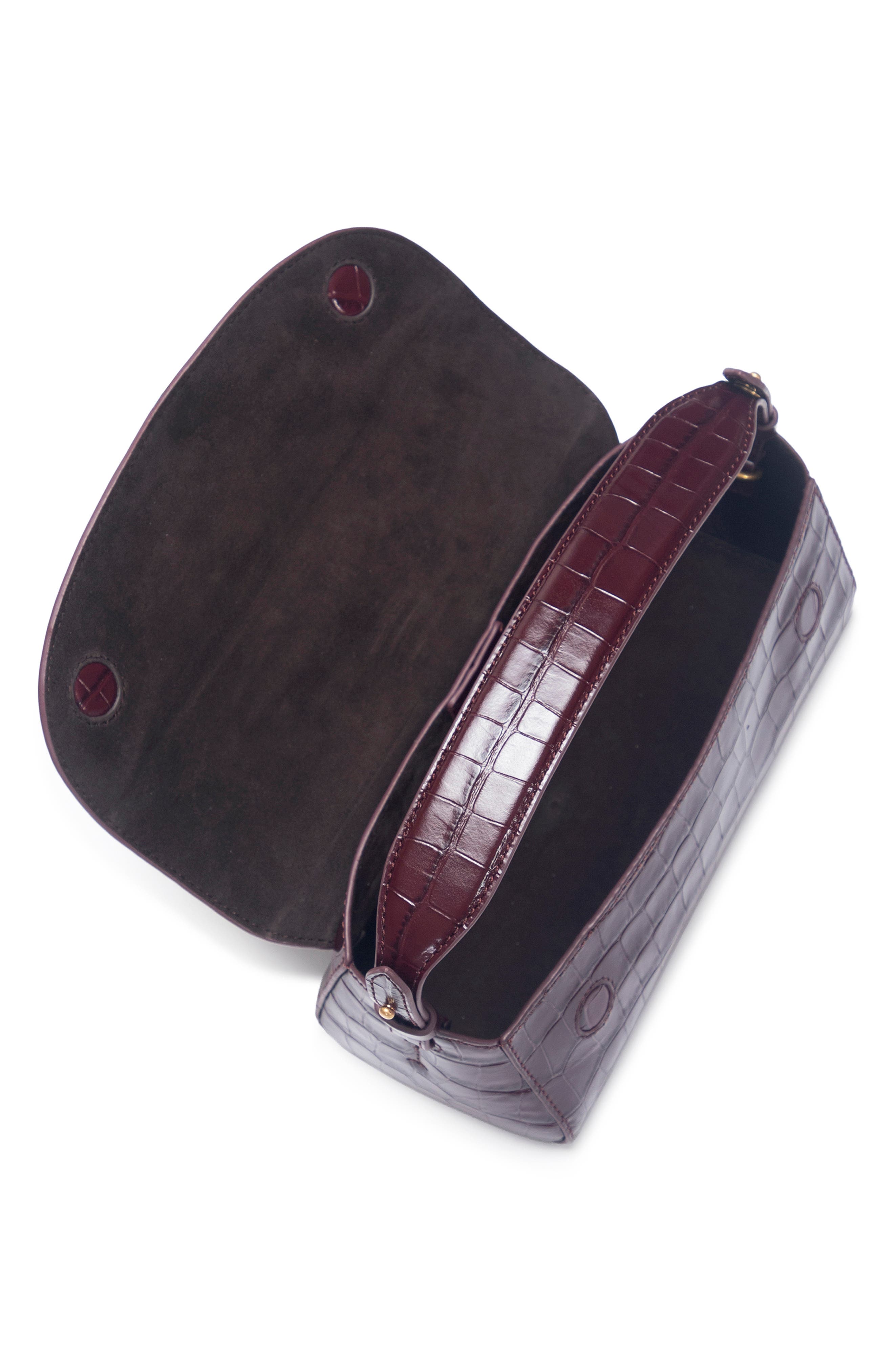 Mini Sabrina Croc Embossed Leather Top Handle Bag, Alternate, color, BORDEAUX