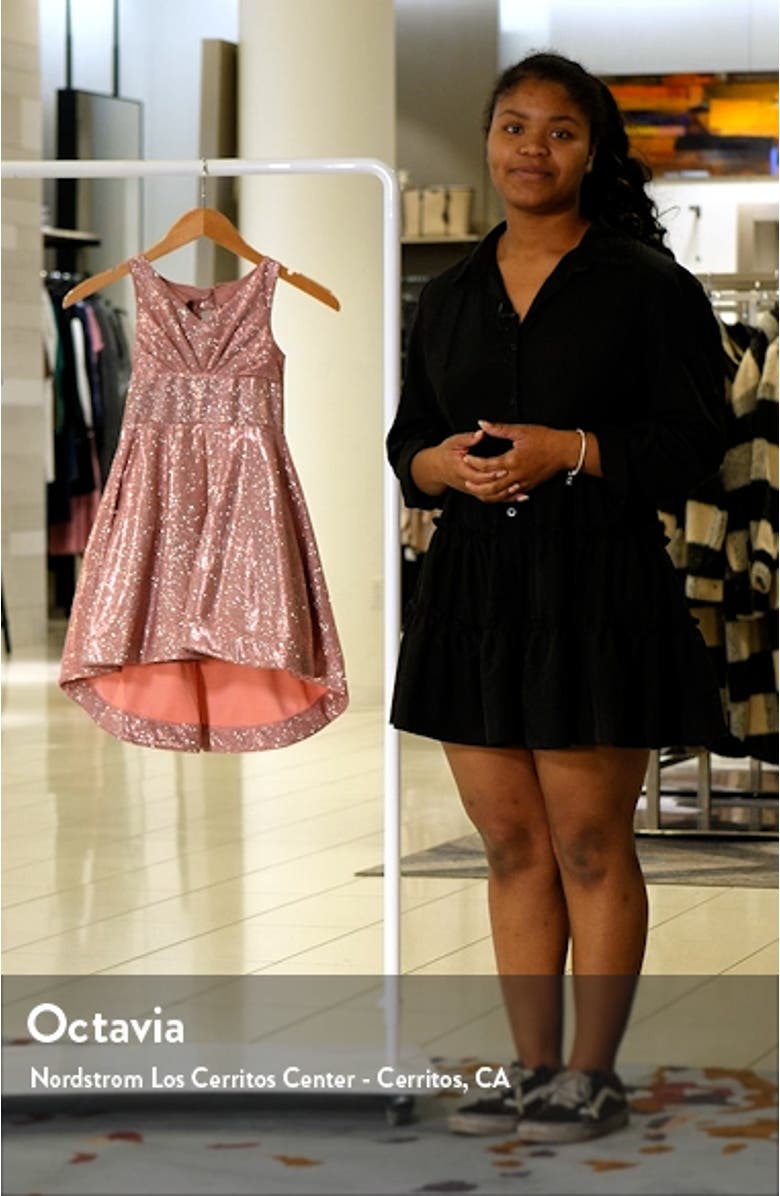 Kids' Metallic Bow Back High-Low Party Dress, sales video thumbnail