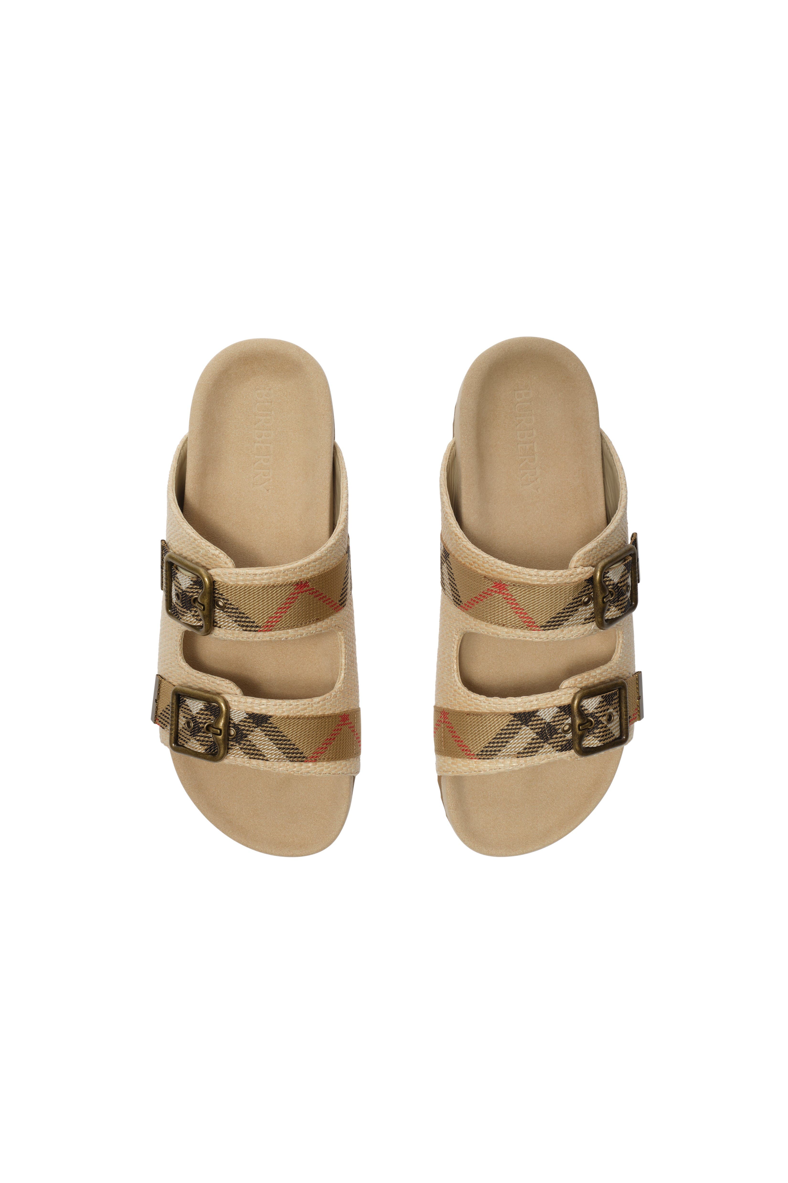 Burberry Raffia-effect Urchin Sandals, Alternate, color, Bake Beige