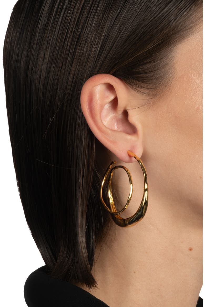 Molten Spiral Hoop Earrings, Alternate, color, GOLD