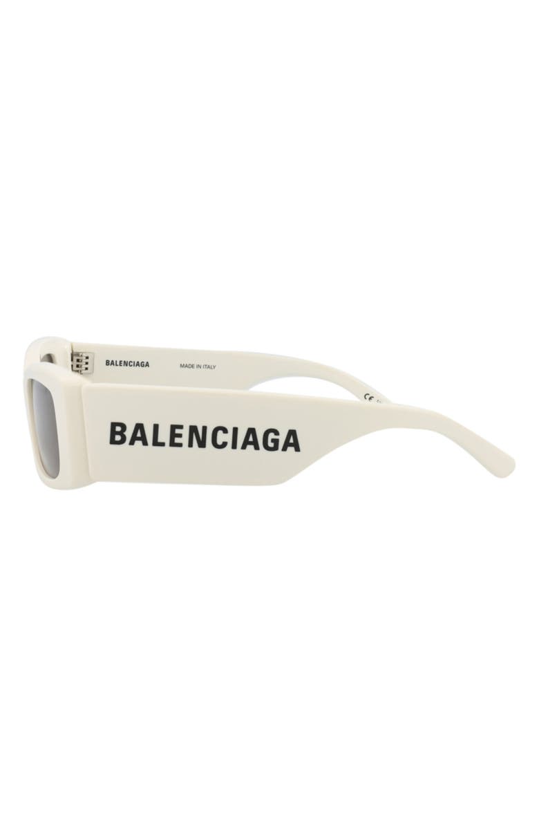 Balenciaga 56mm Novelty Rectangular Sunglasses, Alternate, color, White White Grey