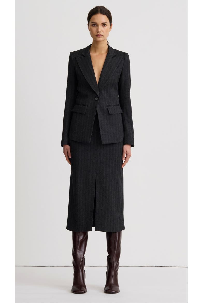 Longline Peaked Lapel Blazer, Main, color, Slate Herringbone