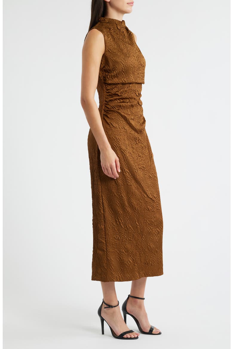 Leaf Jacquard Cowl Neck Sheath Dress, Alternate, color, BROWN