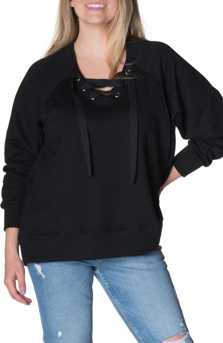 Bun Maternity Lace-Up Maternity/Nursing Sweatshirt, Main, color,