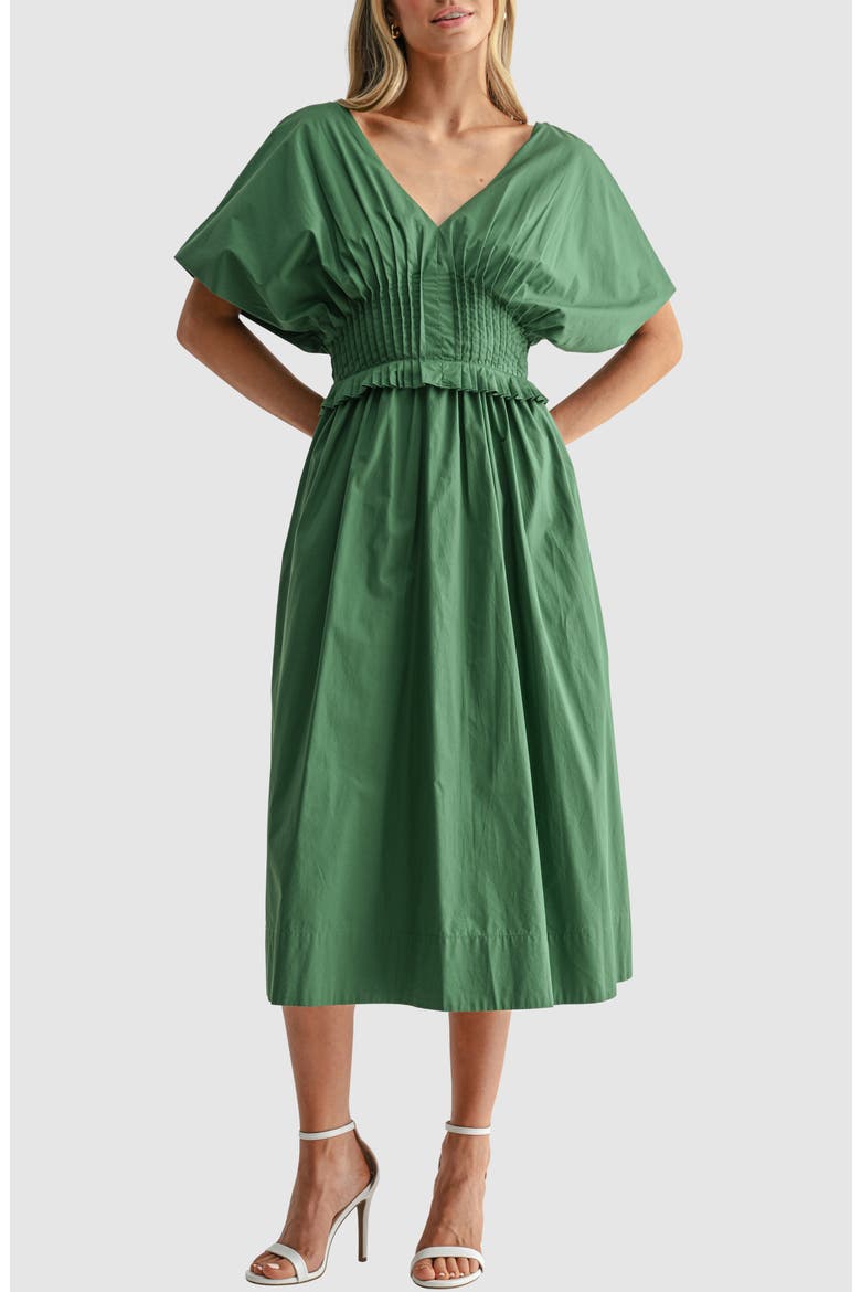Dolman Sleeve Cinched Waist Midi Dress, Main, color, MOSS GREEN