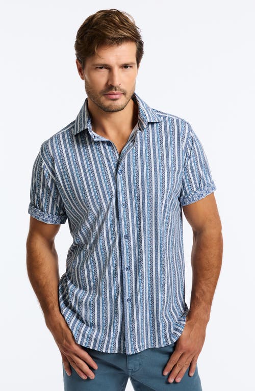 Shop Robert Graham Ionian Classic Fit Stripe Short Sleeve Knit Button-up Shirt In Navy