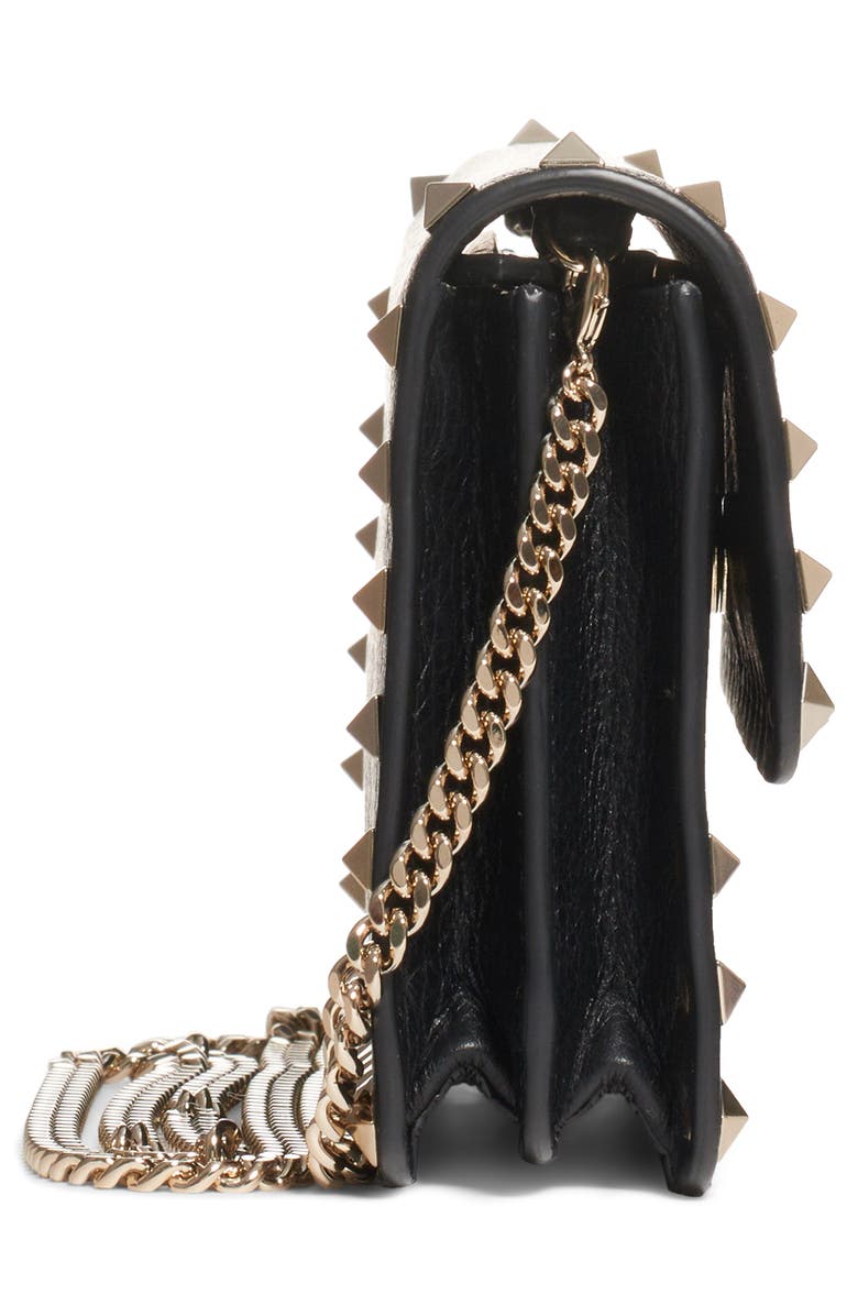 Valentino Garavani Rockstud Leather Wallet on a Chain, Alternate, color, 