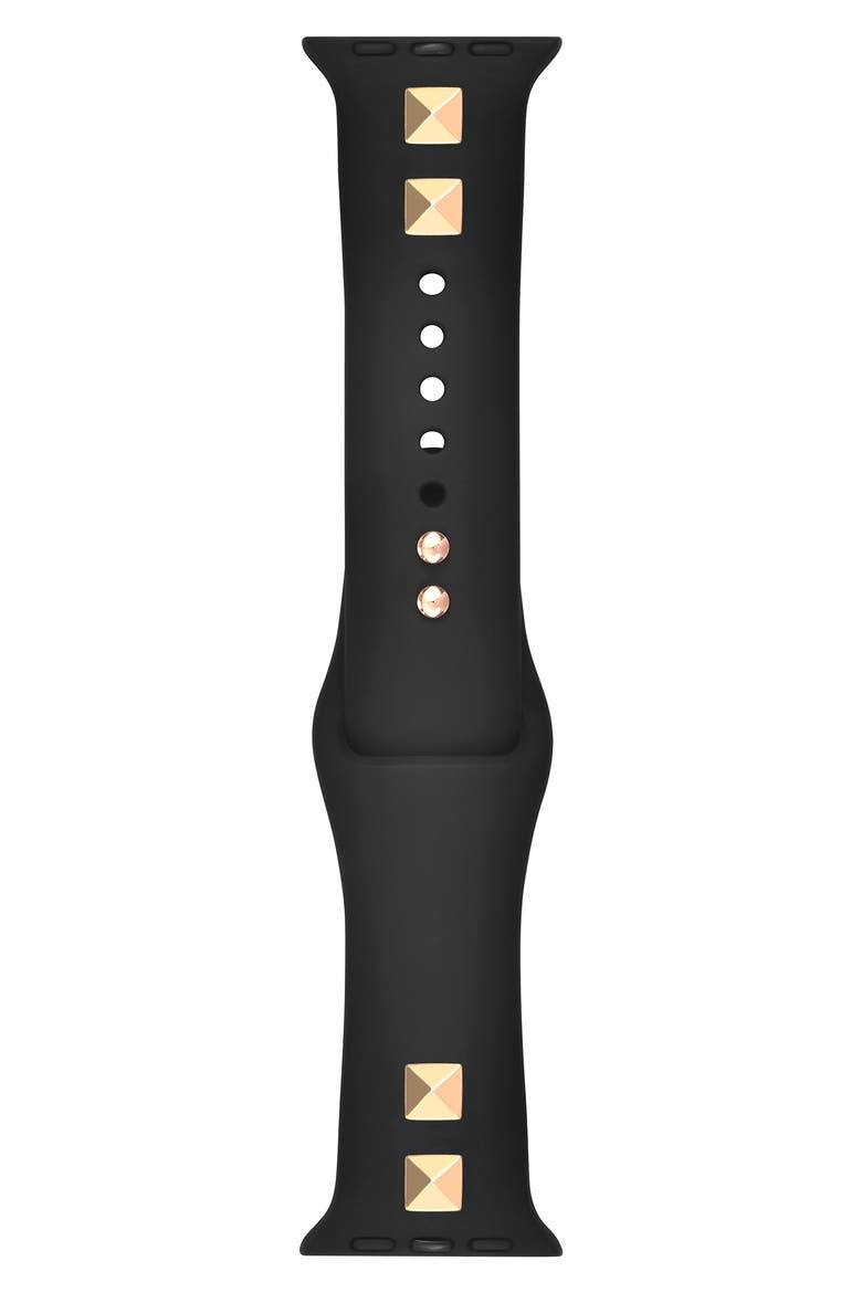 Studded Silicone Watch Band, Main, color, BLACK