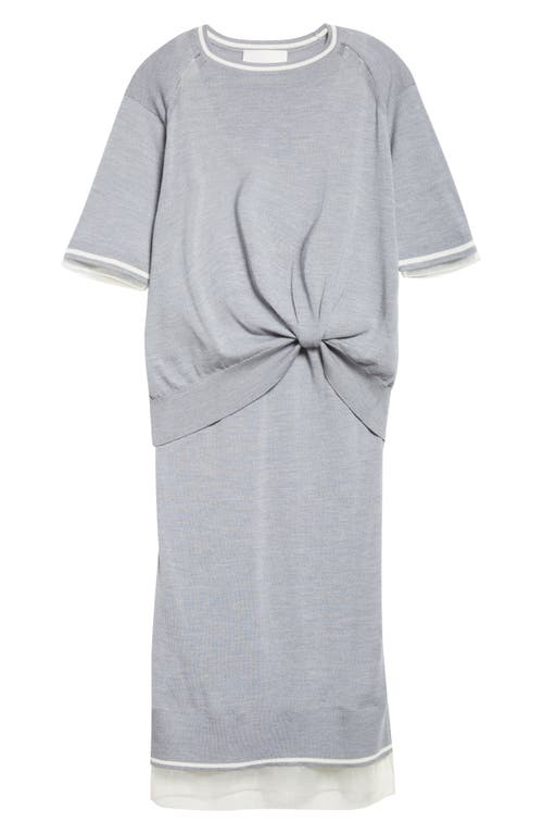3.1 Phillip Lim Short Sleeve Draped Knit Dress With Chiffon Combo In Gray