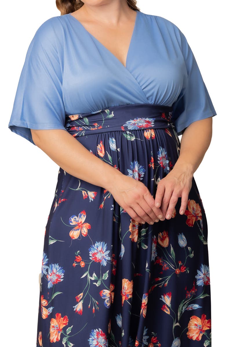 Kiyonna Havana Mixed Media Floral Maxi Dress, Alternate, color, Vibrant Navy Florals
