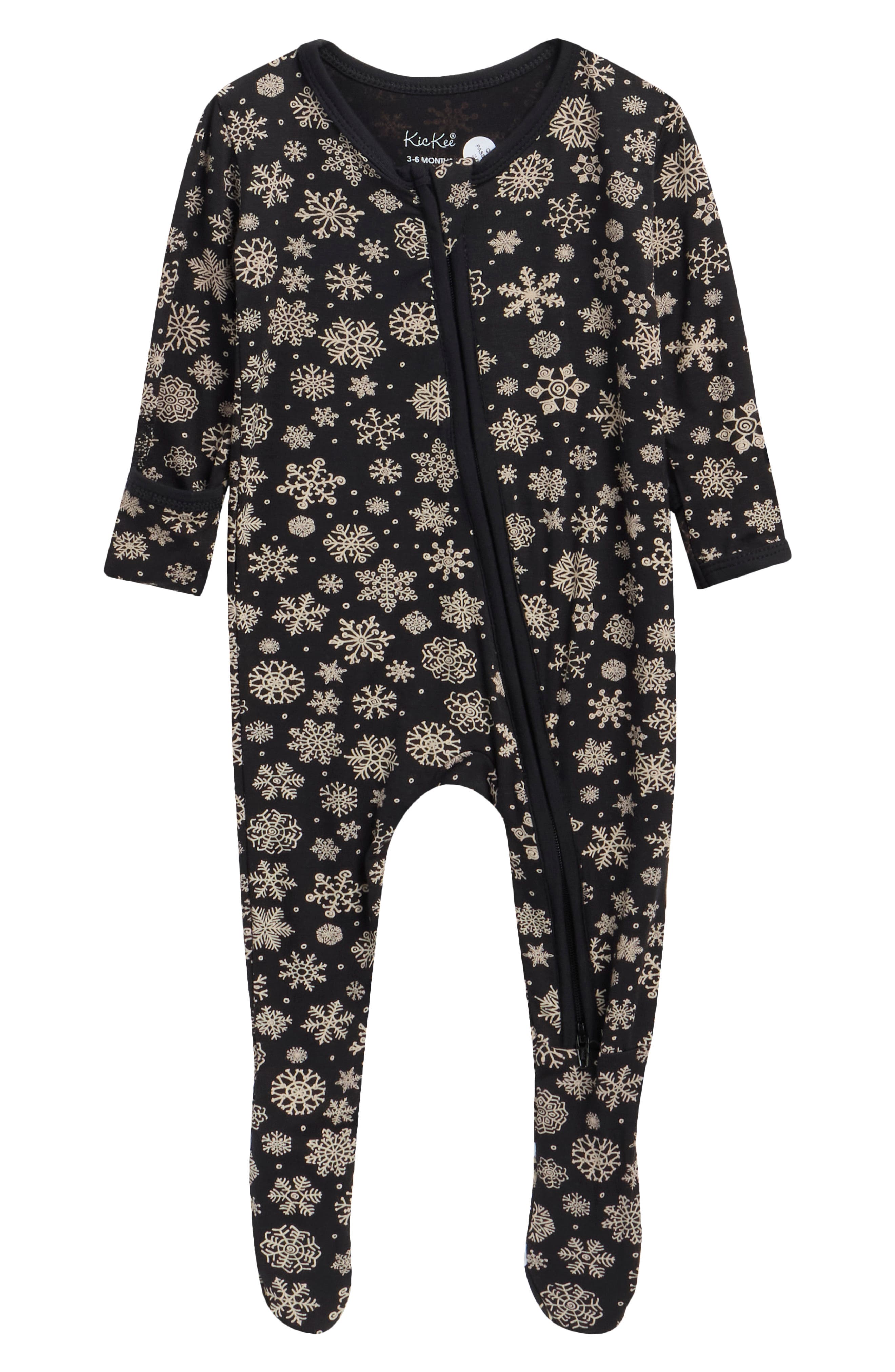 Kickee Pants Babies'  Snowflakes Print Two-way Zip Footie In Black