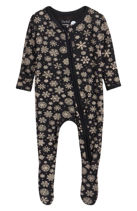 Snowflakes Print Two-Way Zip Footie