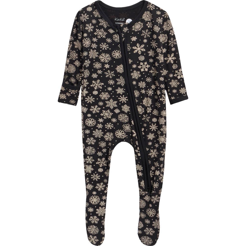 Kickee Pants Babies' Snowflakes Print Two-way Zip Footie In Black