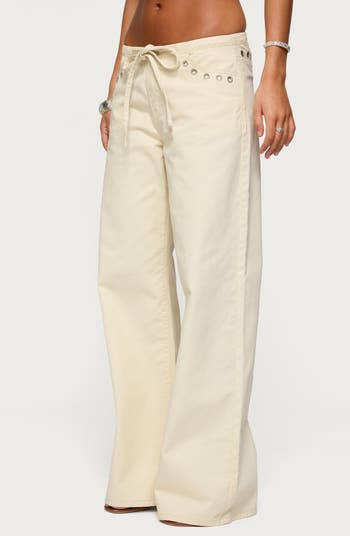 Grommet Drawstring Low Rise Wide Leg Jeans