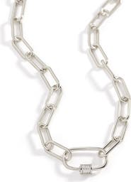 Mint & Lily Link Chain Necklace with Pave Carabiner Clasp
