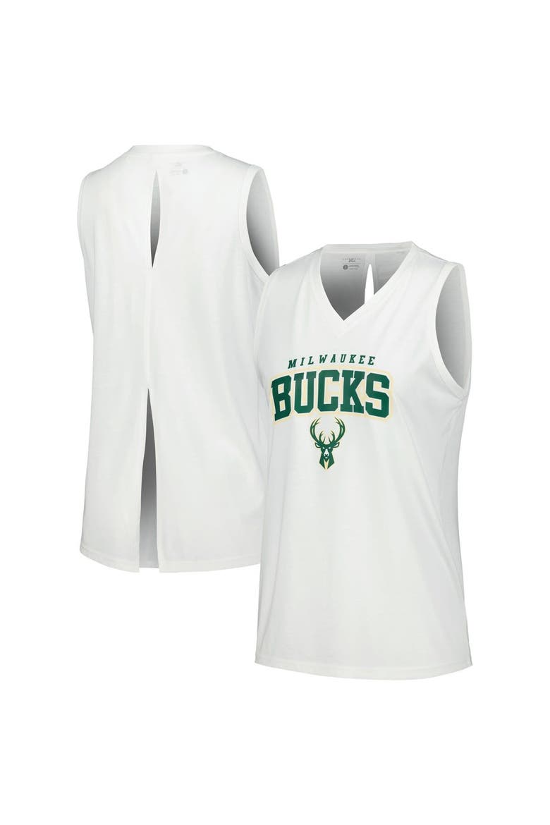 Women's Levelwear White Milwaukee Bucks Paisley Peekaboo Tank Top, Main, color, White