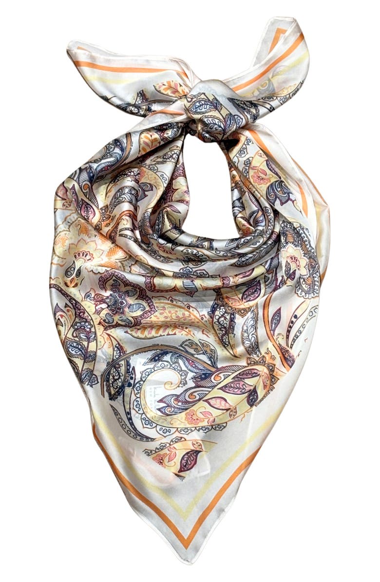 Nicole Miller Paisley Satin Square Scarf, Alternate, color, Tan