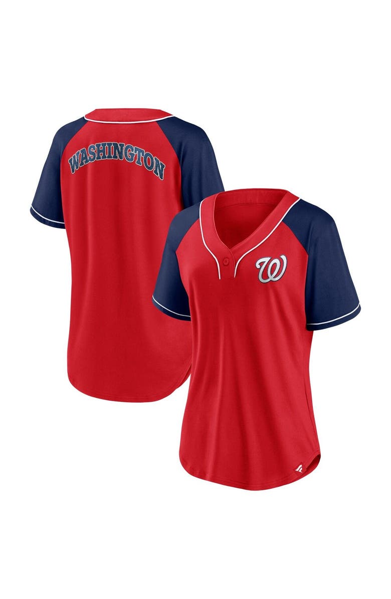 FANATICS Women's Fanatics Branded Red Washington Nationals Ultimate Style Raglan V-Neck T-Shirt, Main, color, Red