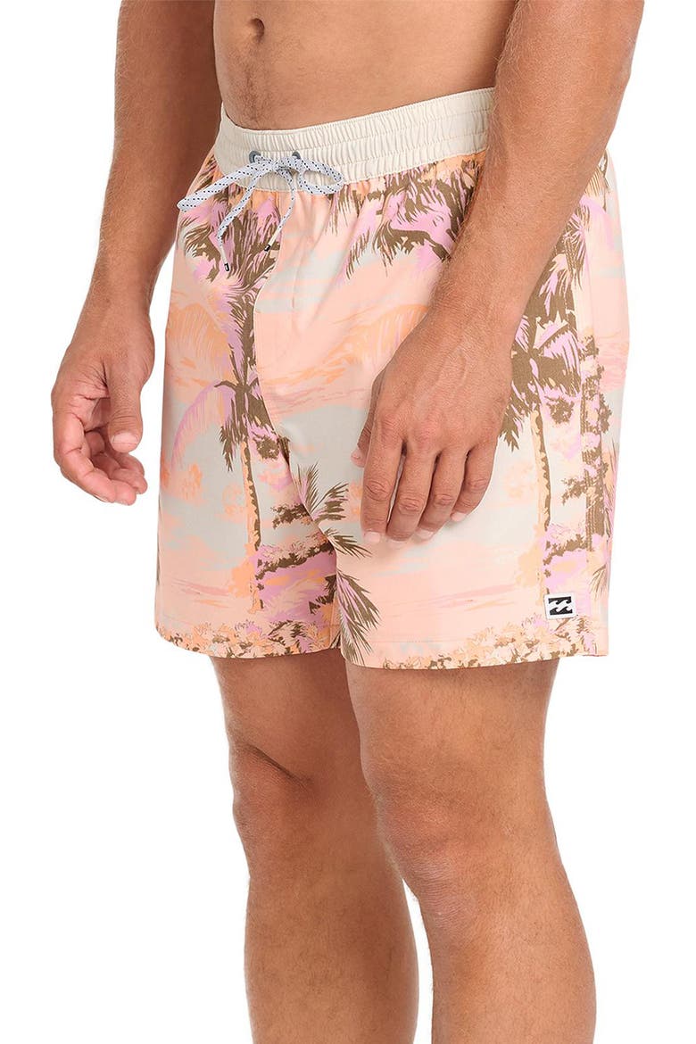 Good Times Palm Tree Swim Trunks, Alternate, color, PALE PEACH