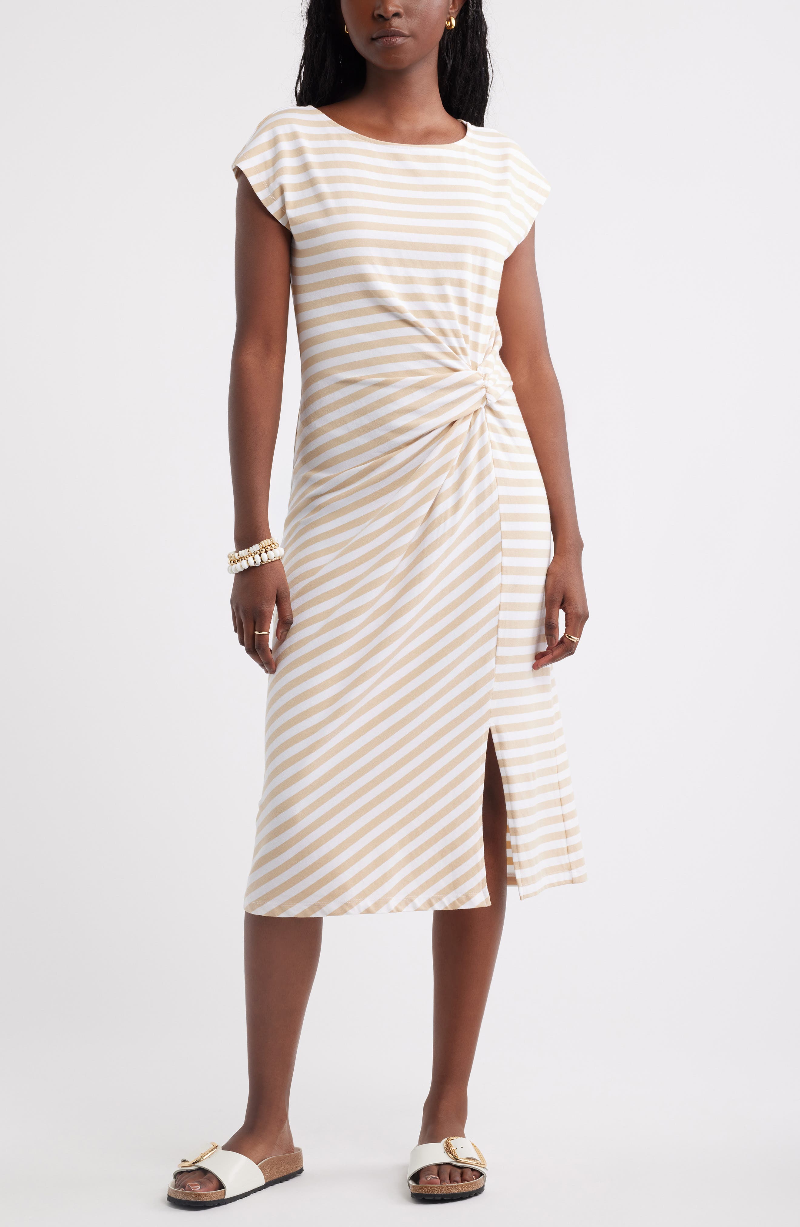 TAN SHORE- WHITE CHARM STRIPE
