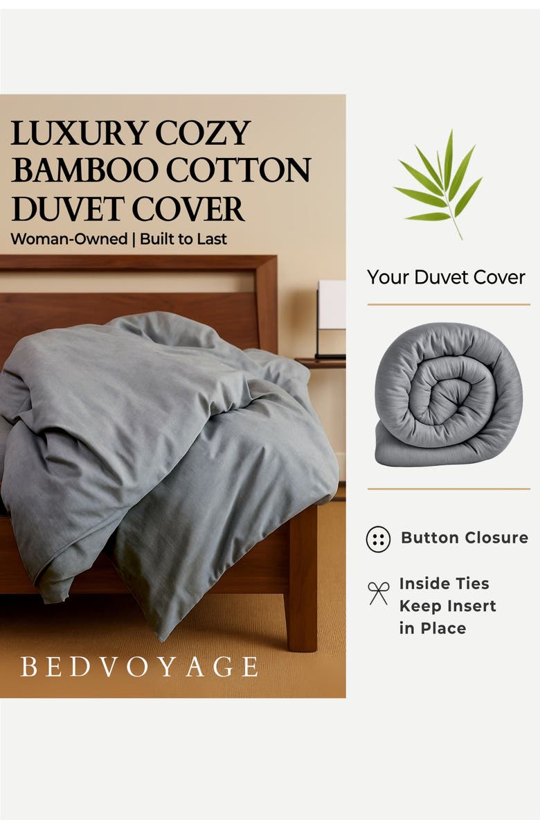 BedVoyage Melange Viscose Cotton Blend Breathable Duvet Cover, Alternate, color, Silver