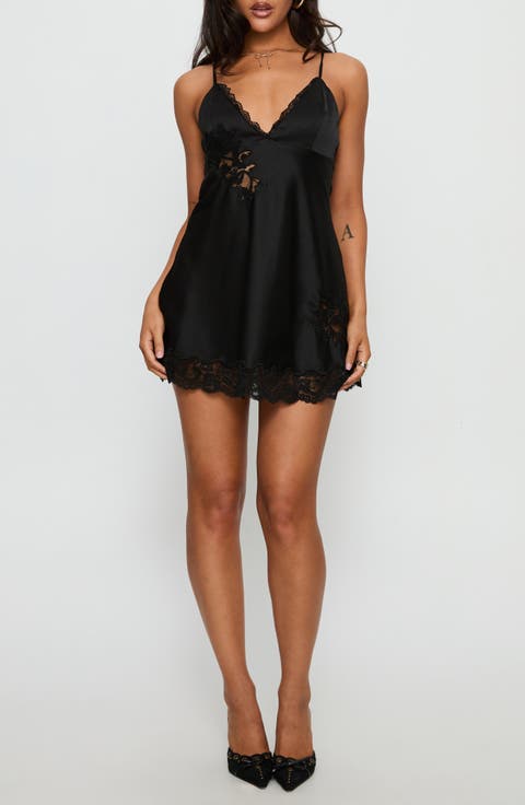Aloura Spliced Satin 
Lace Mini Slipdress