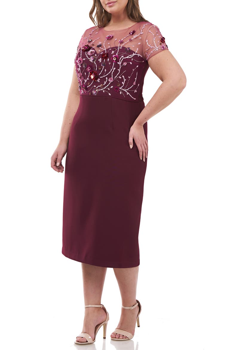 Sequin Bodice Crepe Cocktail Dress, Alternate, color, JAM MULTI