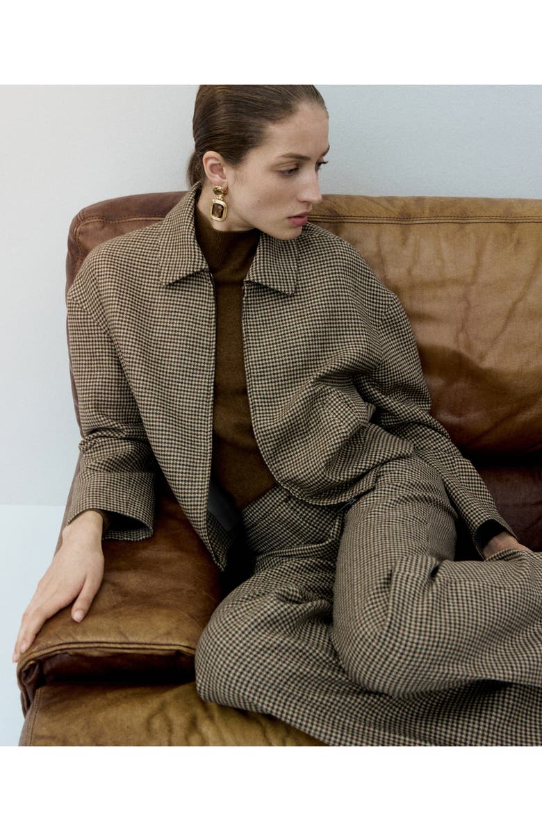 MANGO Gina Houndstooth Microcheck Jacket, Alternate, color, Medium Brown