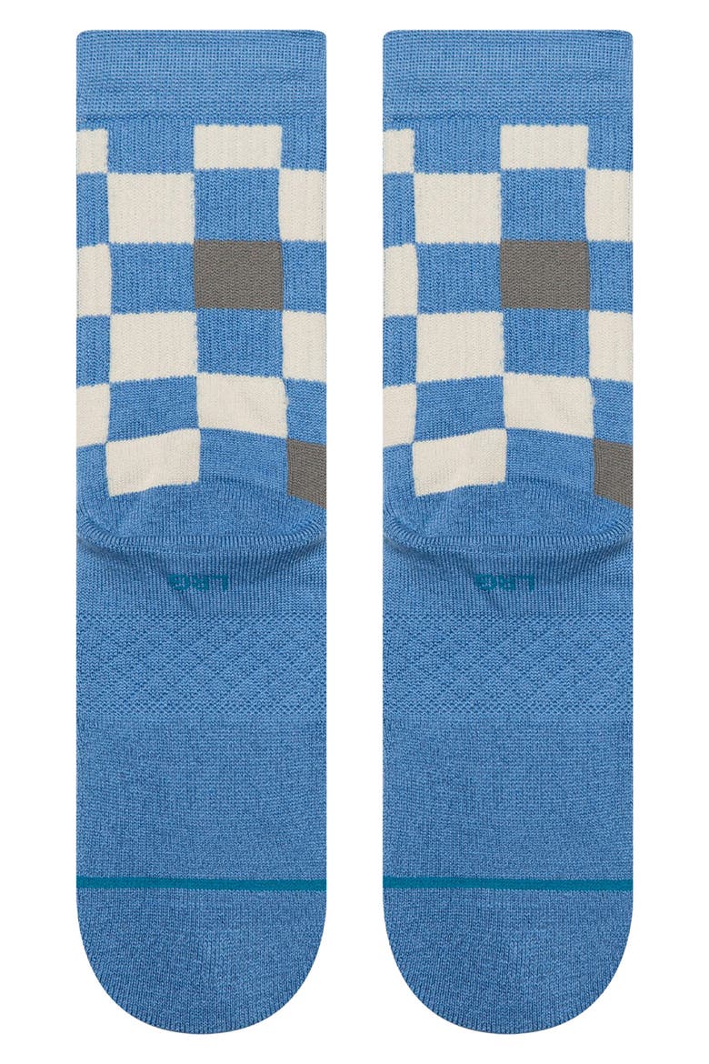 Kids' Chef Check Stretch Cotton Blend Crew Socks, Alternate, color, CAPRI BLUE