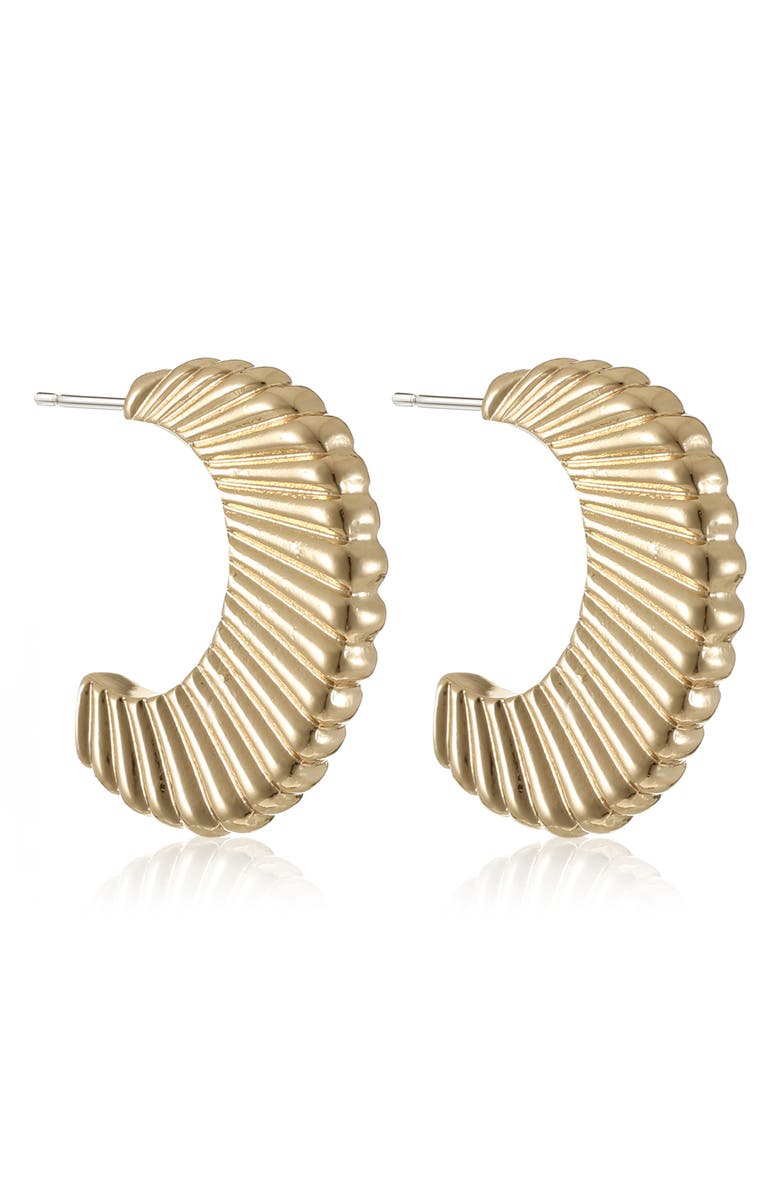 Ettika Ribbed Crescent Hoop Earrings, Alternate, color, Gold