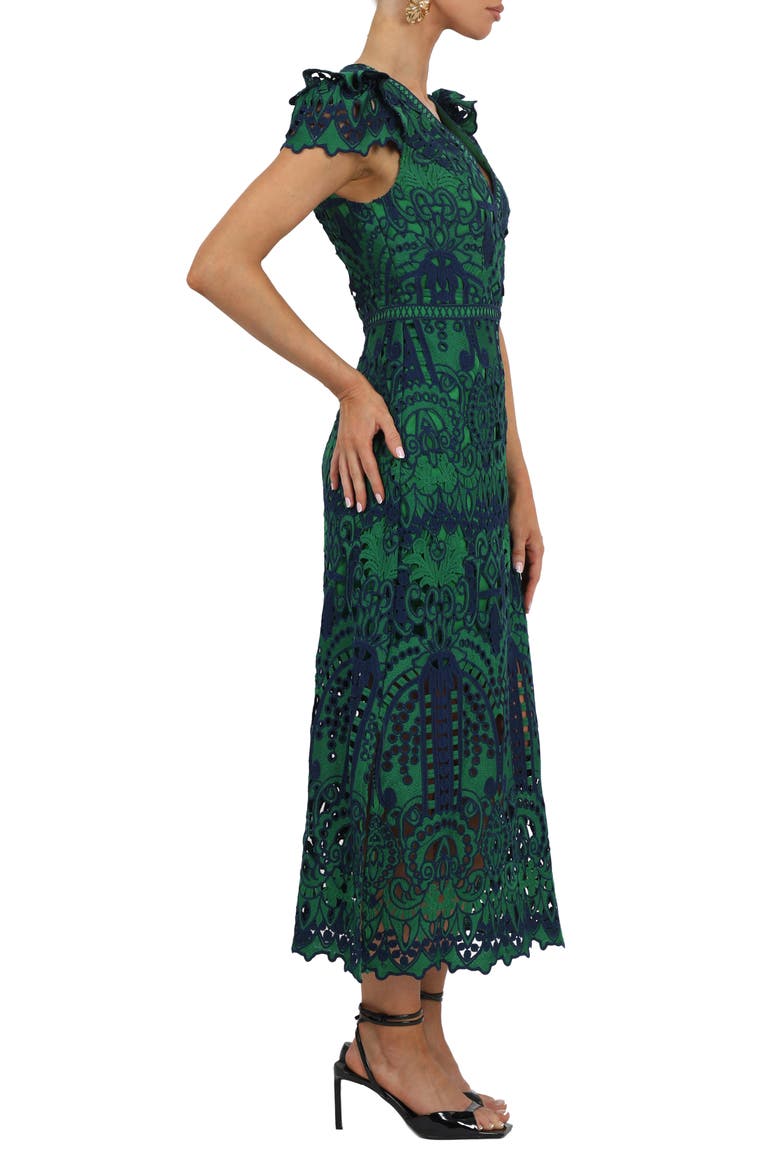 Lace Midi Dress, Alternate, color, NAVY EMERALD