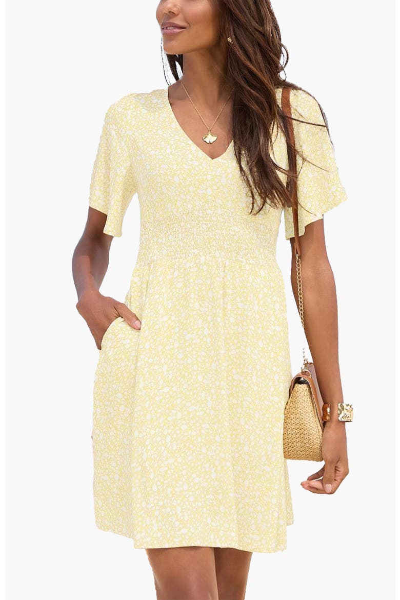 Floral Flutter Sleeve Dress, Main, color, Yellow