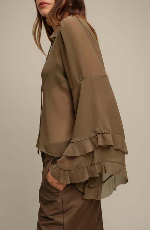 Deluc Bradley Ruffle-cuff Blouse In Sheer Olive In Green