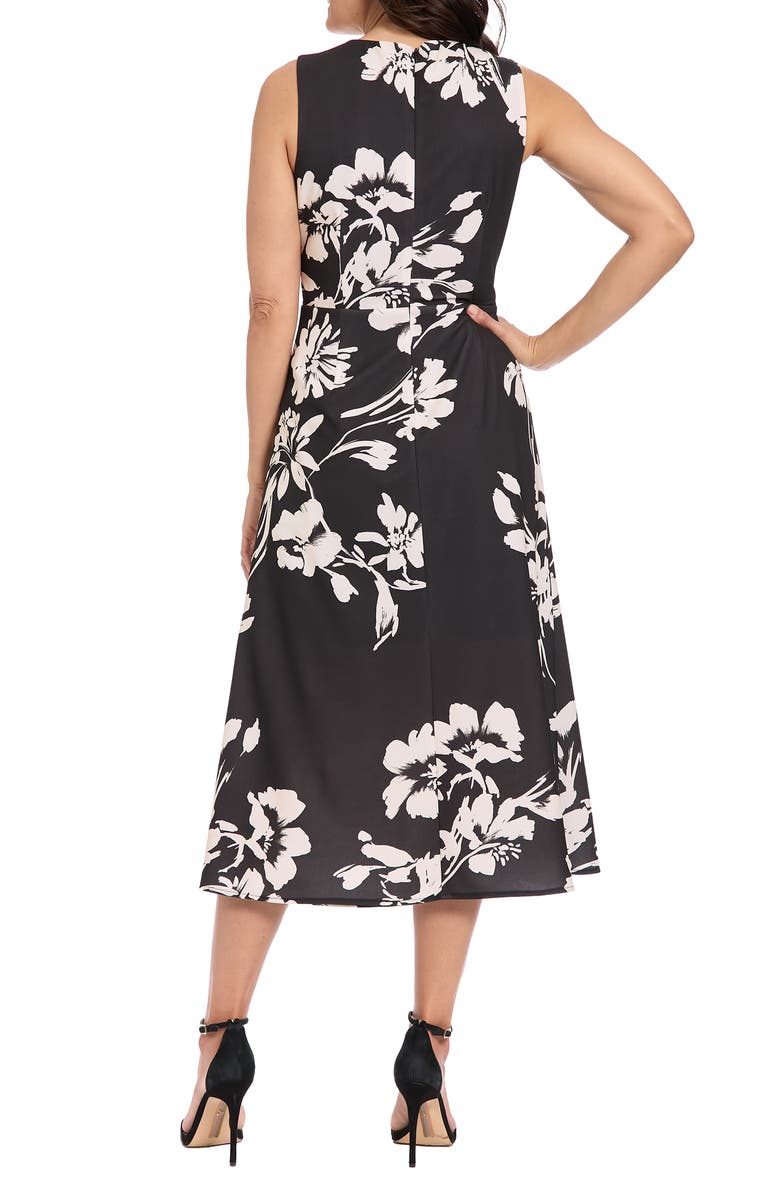 London Times Sleeveless Crepe Midi A-Line Dress, Alternate, color, Black/ Beige