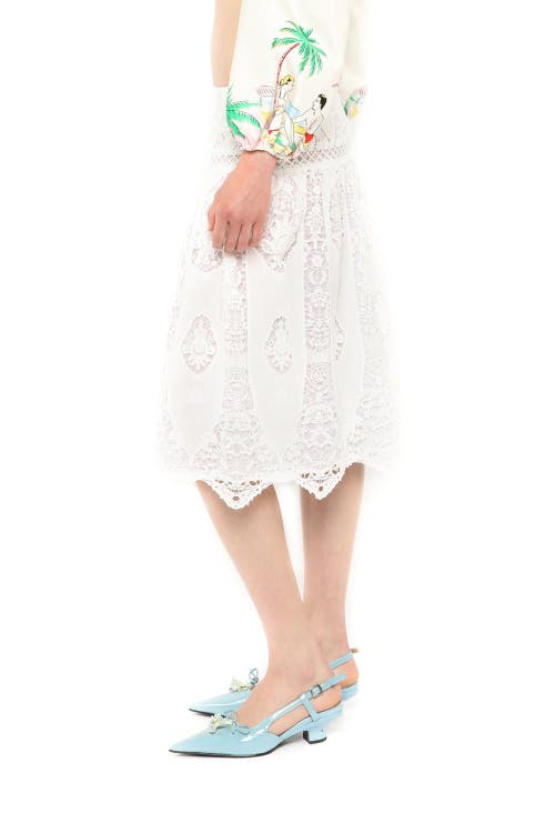 Anna Sui Applique Lace Combo Skirt In White Multi