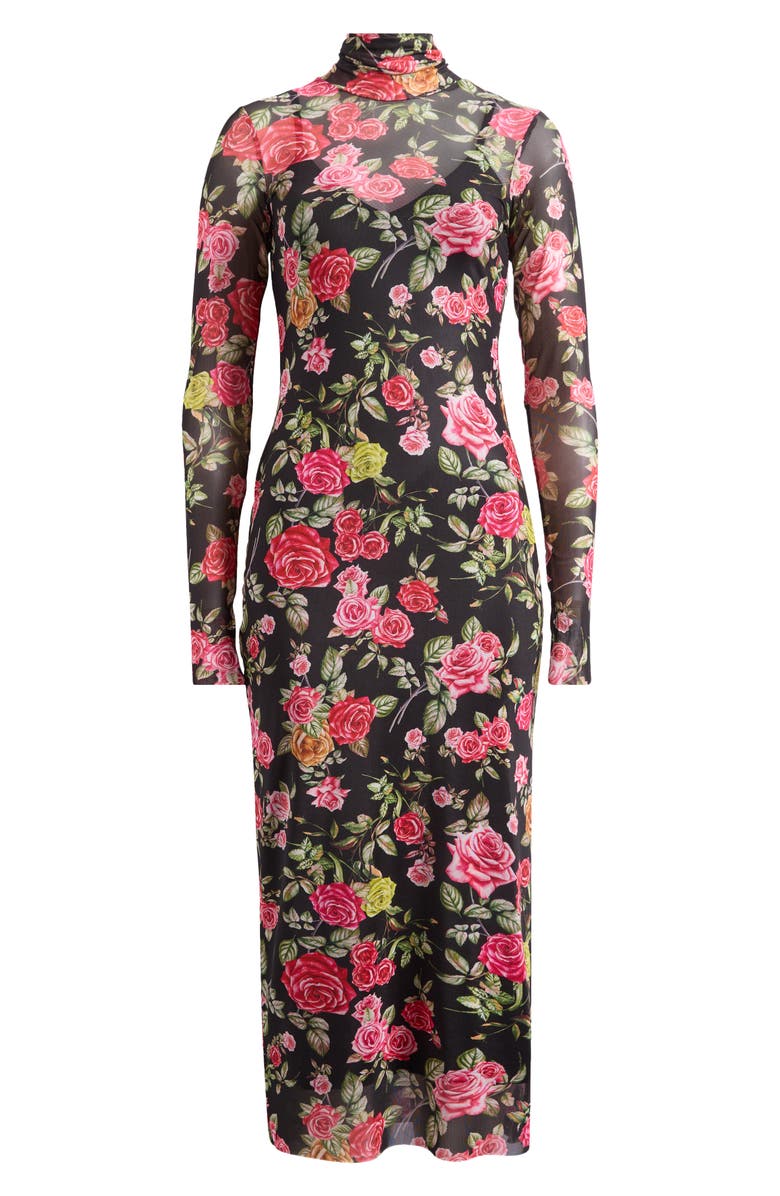 AFRM Shailene Turtleneck Long Sleeve Mesh Dress, Alternate, color, Wallpaper Rose