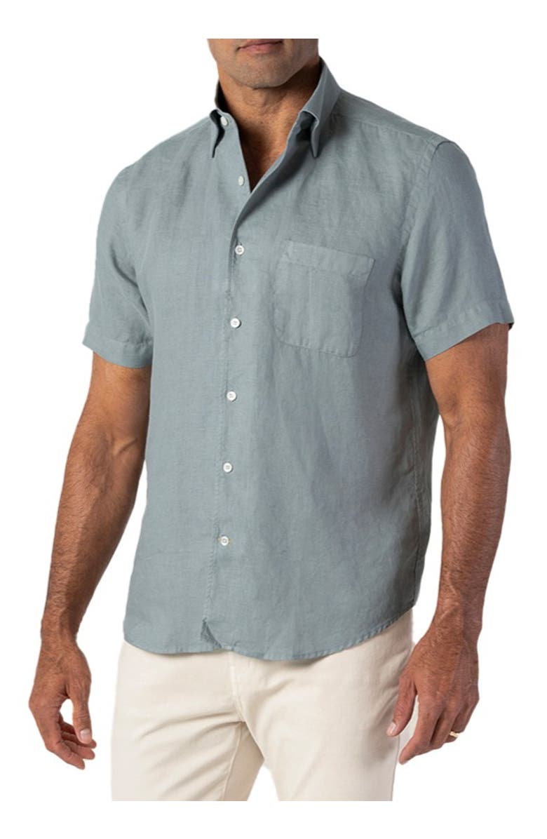 Robert Talbott Morgan Short Sleeve Linen Shirt, Main, color, Light Gray